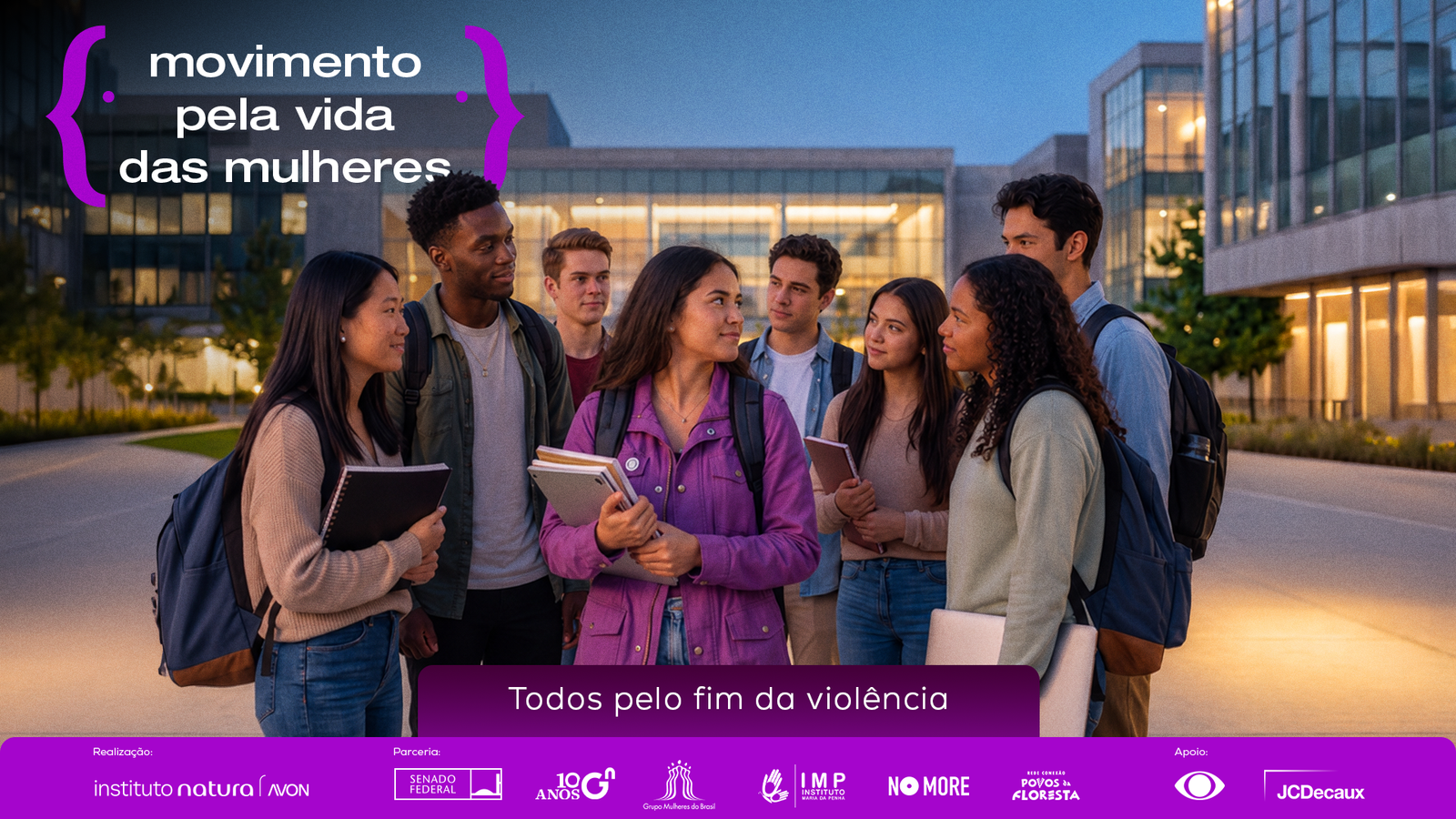 Peça oficial do Movimento: estudantes reunidos em frente à universidade